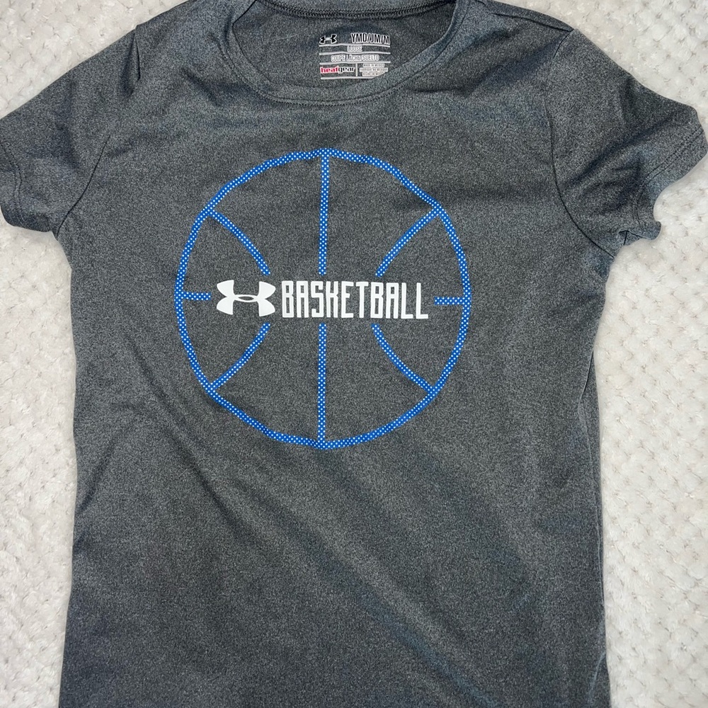 Under Armour Charcoal Tee with Blue Basketball Desig YM